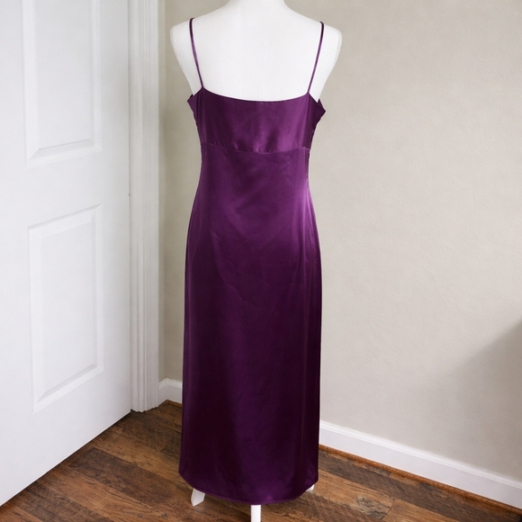 Vintage Y2K Silk Slip Dress Purple Maxi Midi Black Rose Spaghetti Strap Size 12 - Picture 7 of 11